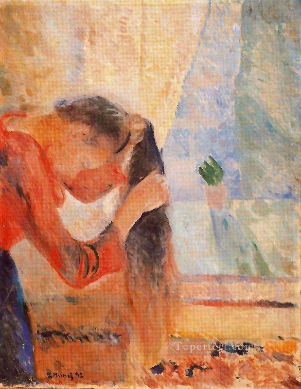 girl combing her hair 1892 Edvard Munch Expressionism Oil Paintings